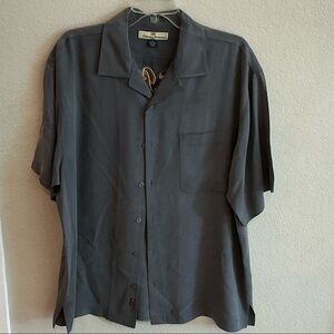 Vintage Tommy Bahama Gray Button Down Shirt- Size Medium - 100% Silk